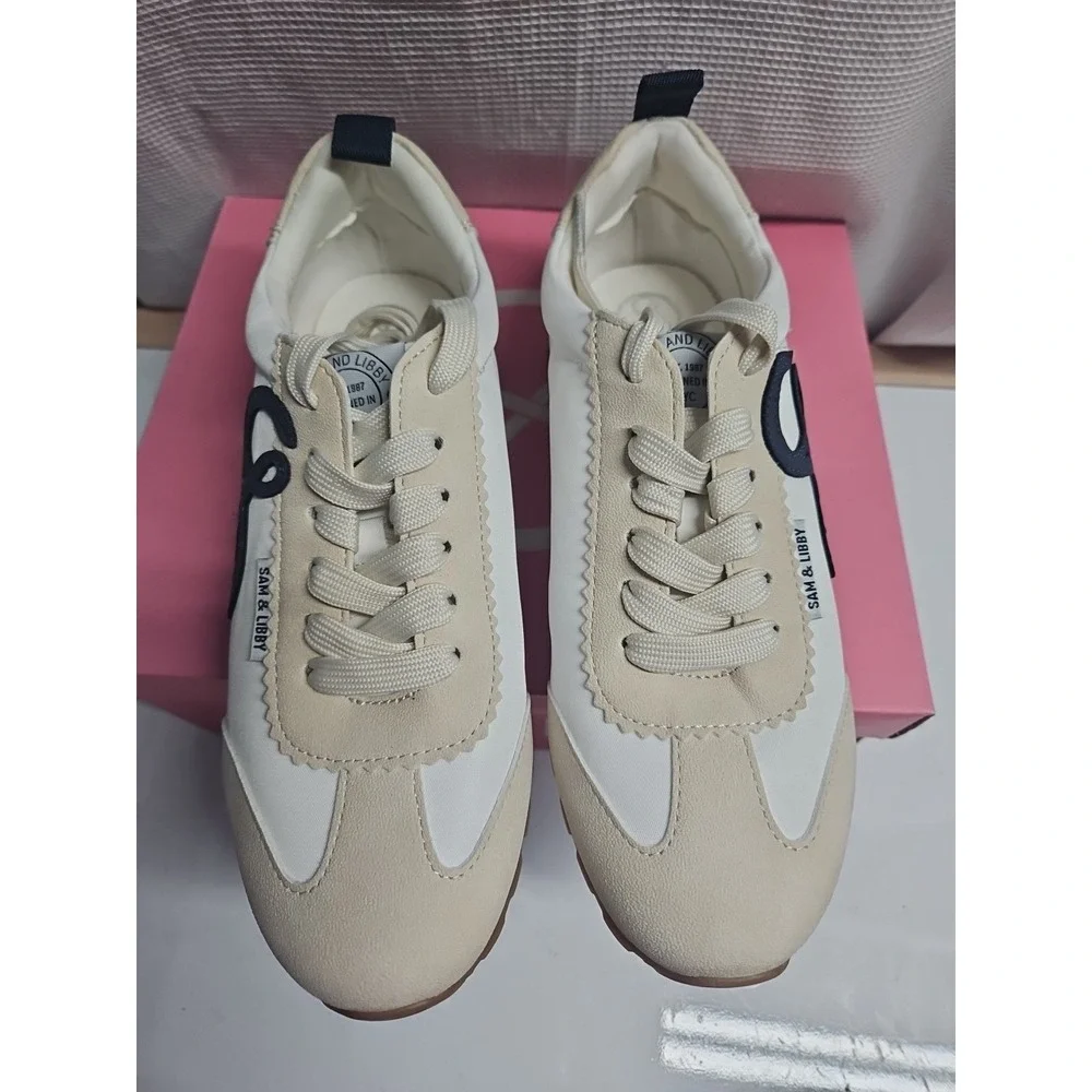 Sam and Libby Women Sz 6M Rowen Sneaker white/ivory man made upper‎